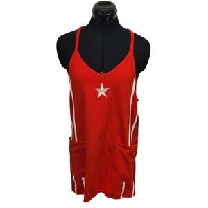 Vinyl Threads Women's Red Sporty Mini Dress Star Embroidery White Stripes Size S